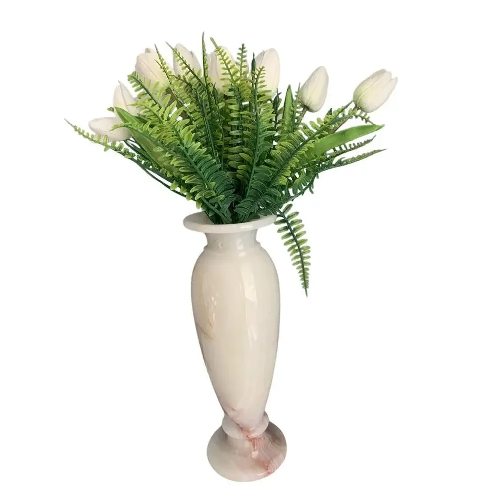 12” Onyx Marble Stone Table Vase Tall Heavy Genuine Polished Flower Cream Ivory - Picture 13 of 14